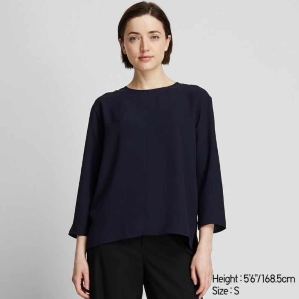 Uniqlo Drape 3/4 Sleeve Blouse Navy